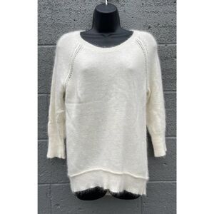 Cynthia Rowley Sweater womens sz large white pullover quarter sleeve rabbit hair